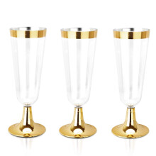 100 Pack Gold Rim Plastic Champagne Flutes 5oz Disposable Glasses for Weddings and Parties