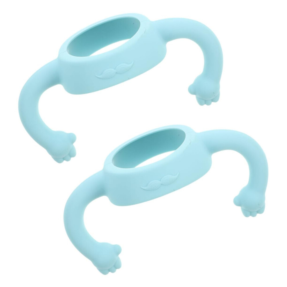 Baby Bottle Handle 2 Pack Silicone Ergonomic Grip For Wide Neck Infant Feeding Bottles Sky Blue