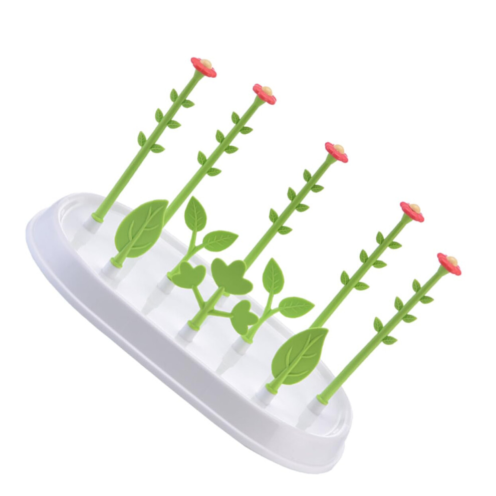 Flower Shape Bottle Drying Rack With Antislip Base, Spacesaving Pp Organizer For Cups And Bottles Green