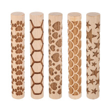 Clay Texture Roller Set 5pcs Paw Print Embossed Beech Wood for Pottery Baking Dough Playdough
