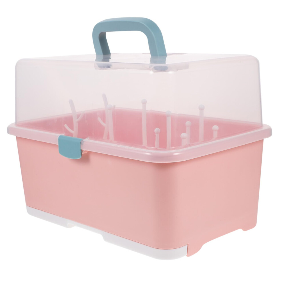 Baby Bottle Drying Rack with Lid, Large Capacity Food Grade Dustproof Storage Organizer for Nursery