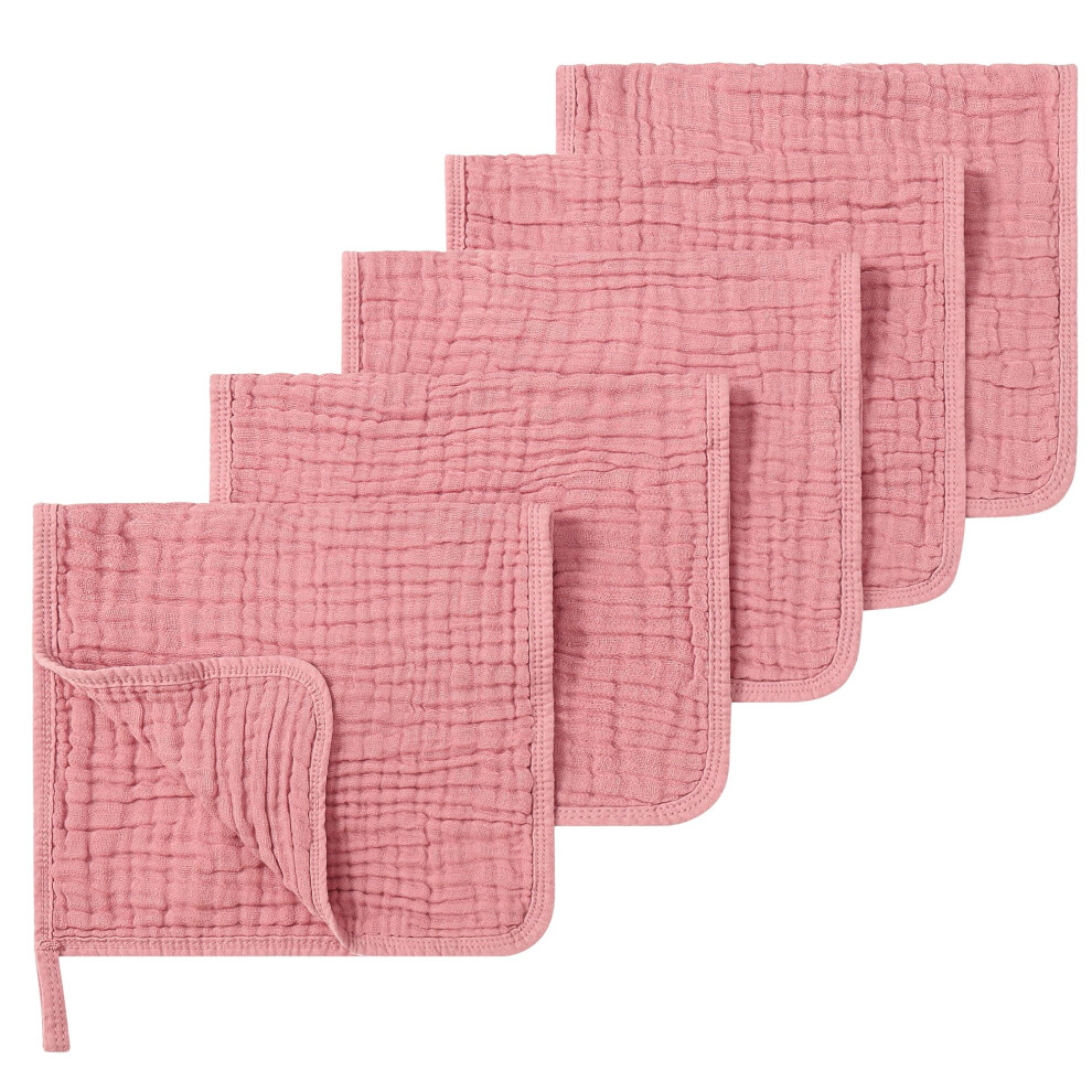 Muslin Burp Cloths 5 Pack Large 6Layer Cotton For Newborns, Ultra Soft And Absorbent Pink
