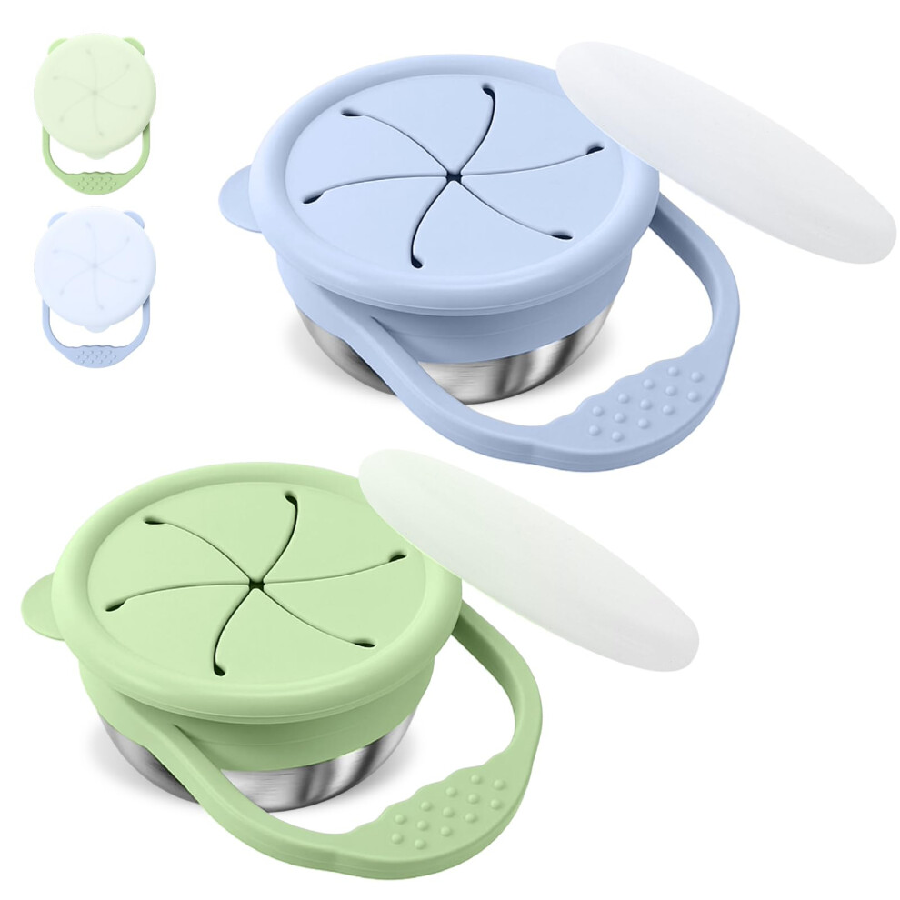 Toddler Snack Container 2 Pack Stainless Steel Spill Proof Snack Cup with Lid and Handle for Travel