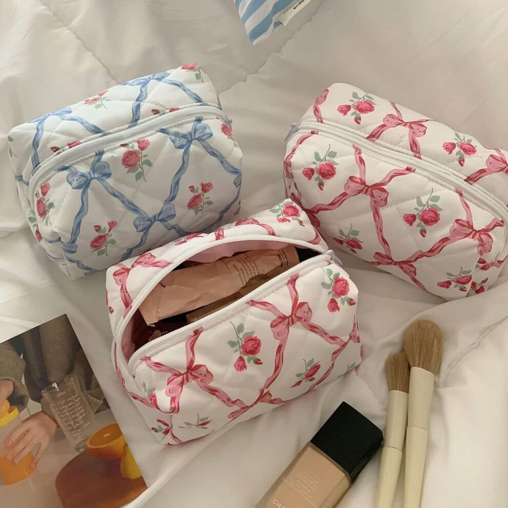 Pink Susuchens Makeup Pouch Toiletry Organizer Bag Zipper Closure Large Capacity Bow-Knot Print Multifunctional Toiletry Organizer Storage Bag Size A