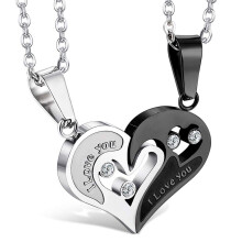 Jstyle Stainless Steel Mens Womens Pendant Necklace Heart Puzzle 22 Inches Chain 2 Pcs a Set