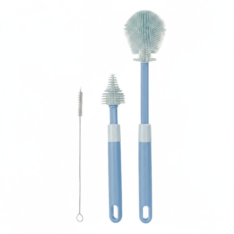 Silicone Bottle Brush With 360 Flexible Bristles, Long Handle For Narrow Neck Baby Bottles And Flasks (Blue) Blue