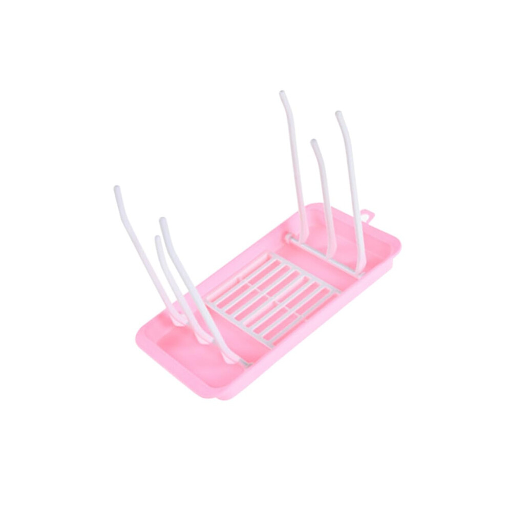Foldable Baby Bottle Drying Rack with Adjustable Heights and Drip Tray Organizer in Pink