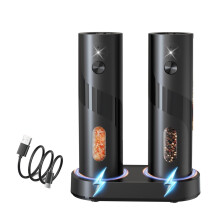 2Pcs USB Rechargeable Electric Pepper Grinder Set with Adjustable Coarseness Stainless Steel