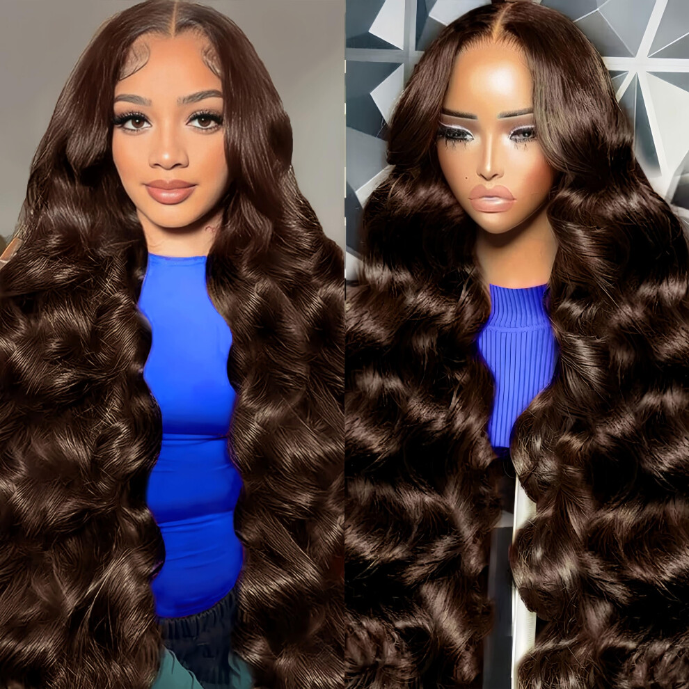 18 Inch Chocolate Brown Human Hair Lace Front Wig 13x4 HD Body Wave Pre Plucked Glueless