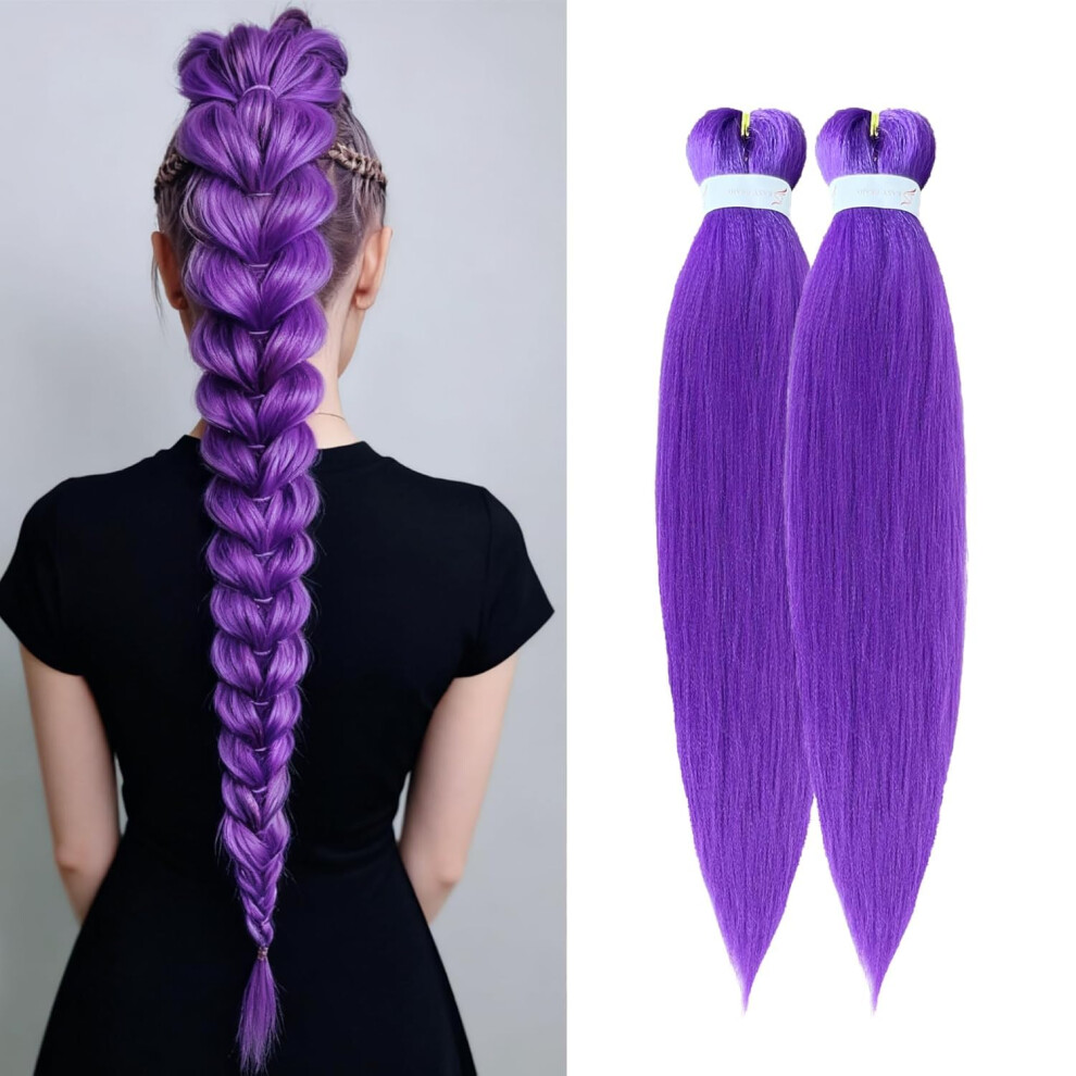 Purple Pre Stretched Braiding Hair Extensions Long Synthetic Hair for Braids Cosplay Party 24in