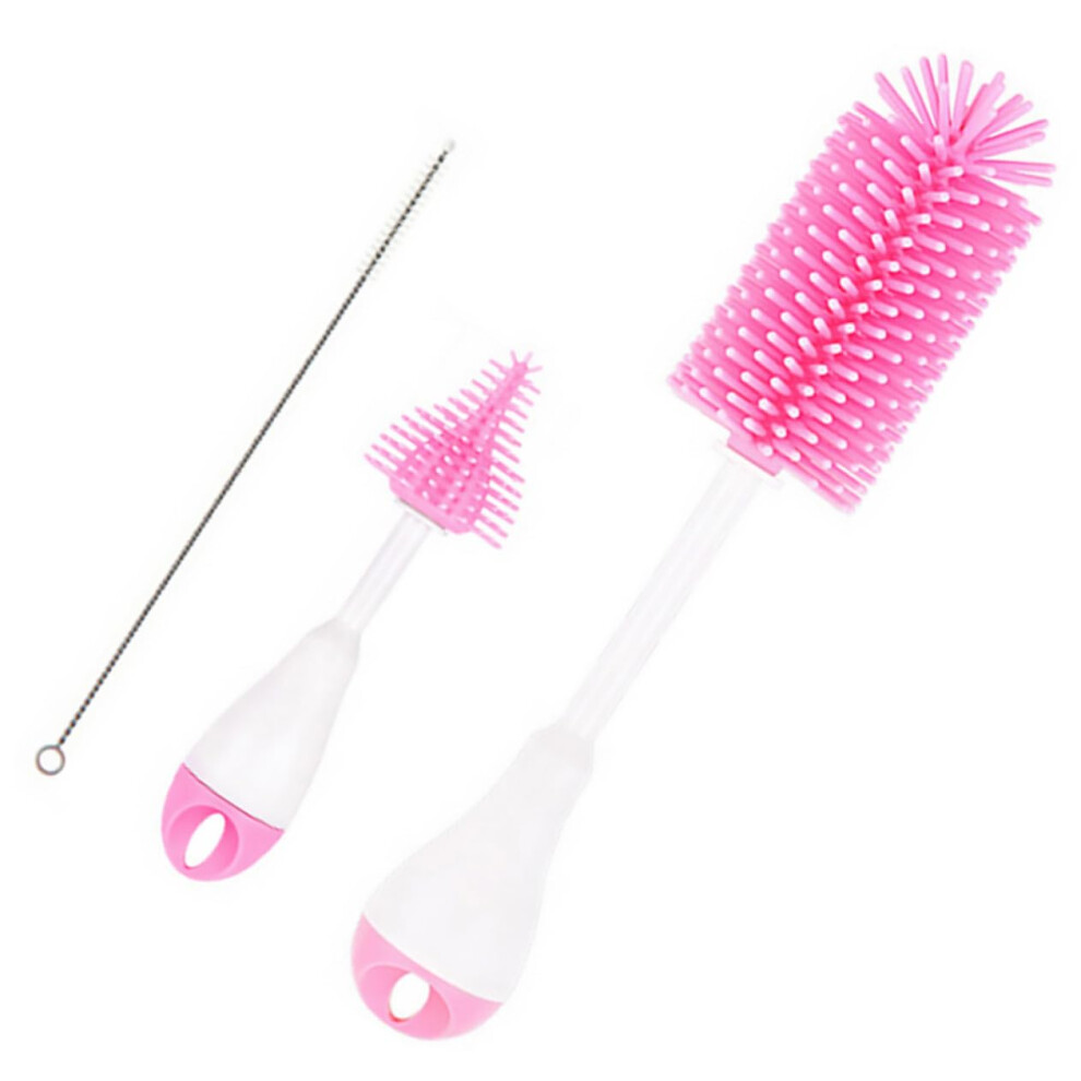Bottle Cleaning Brush With Long Handle For Baby Bottles And Nipples Gentle Nonscratch Design Pink