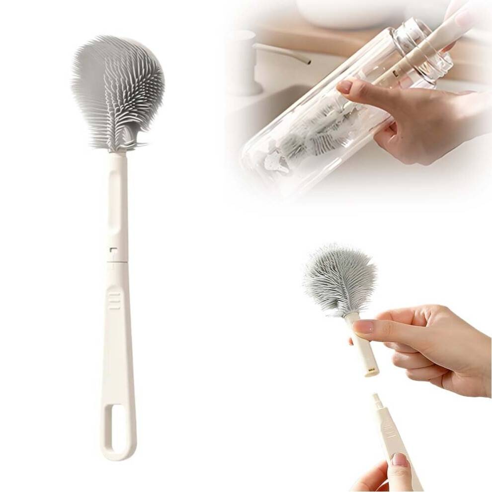 Silicone Bottle Brush with Long Handle, 360 Flexible Bristles for Narrow Neck Water Bottles and Baby Bottles