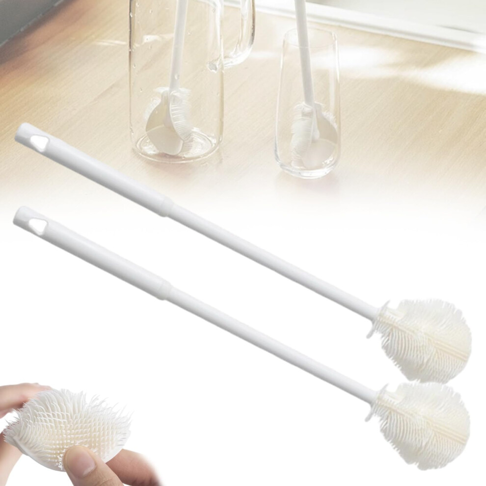 Silicone Bottle Brush 2PCS with Long Handle 360 Flexible Bristles for Water and Baby Bottles