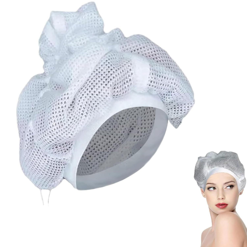 White Curly Hair Plopping Cap A1 Adjustable Breathable Mesh For Frizz Reduction And Overnight Curl Preservation