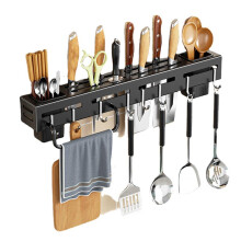 Kitchen Wall Mounted Rack for Knives and Utensils, No Drill Stainless Steel, Large Capacity, Black
