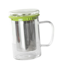 Glass Tea Cup with Strainer and Lid, Heat Resistant Mug for Tea, Office and Travel Use