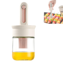Silicone Oil Brush Bottle with Retractable Handle Glass Dispenser for BBQ Baking and Basting