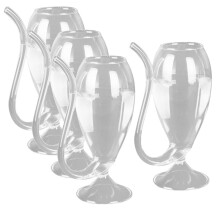 Aosijia 6oz Cocktail Glasses Set of 4 with Built-in Straw, Clear Goblet for Wine, Juice, Whiskey, Home Bar, Party, Halloween Decor