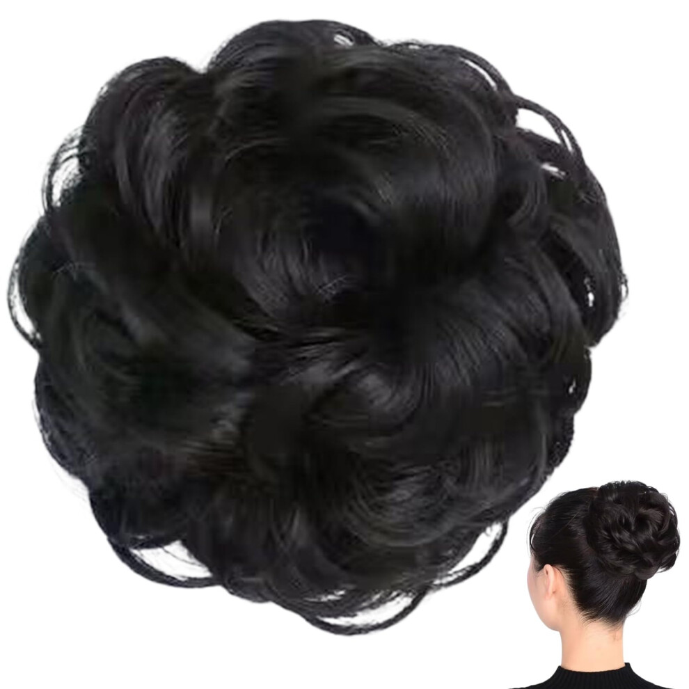 Messy Bun Hair Piece for Women Black Curly Wavy Hair Bun Extension with Natural Texture and Secure Hold