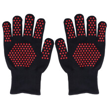 Heat Resistant BBQ Cooking Gloves with Flexible Fingers, 25cm Silicone Cotton, 2 Pairs