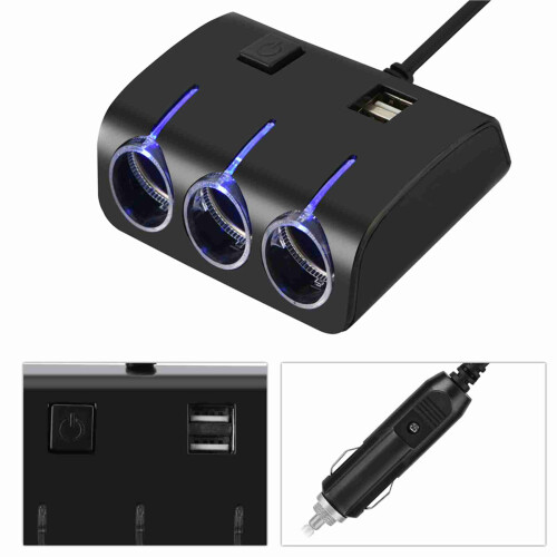 Auto 3-Wege Zigarettenanzünderstecker Splitter mit Dual USB-Ladeadapter 2