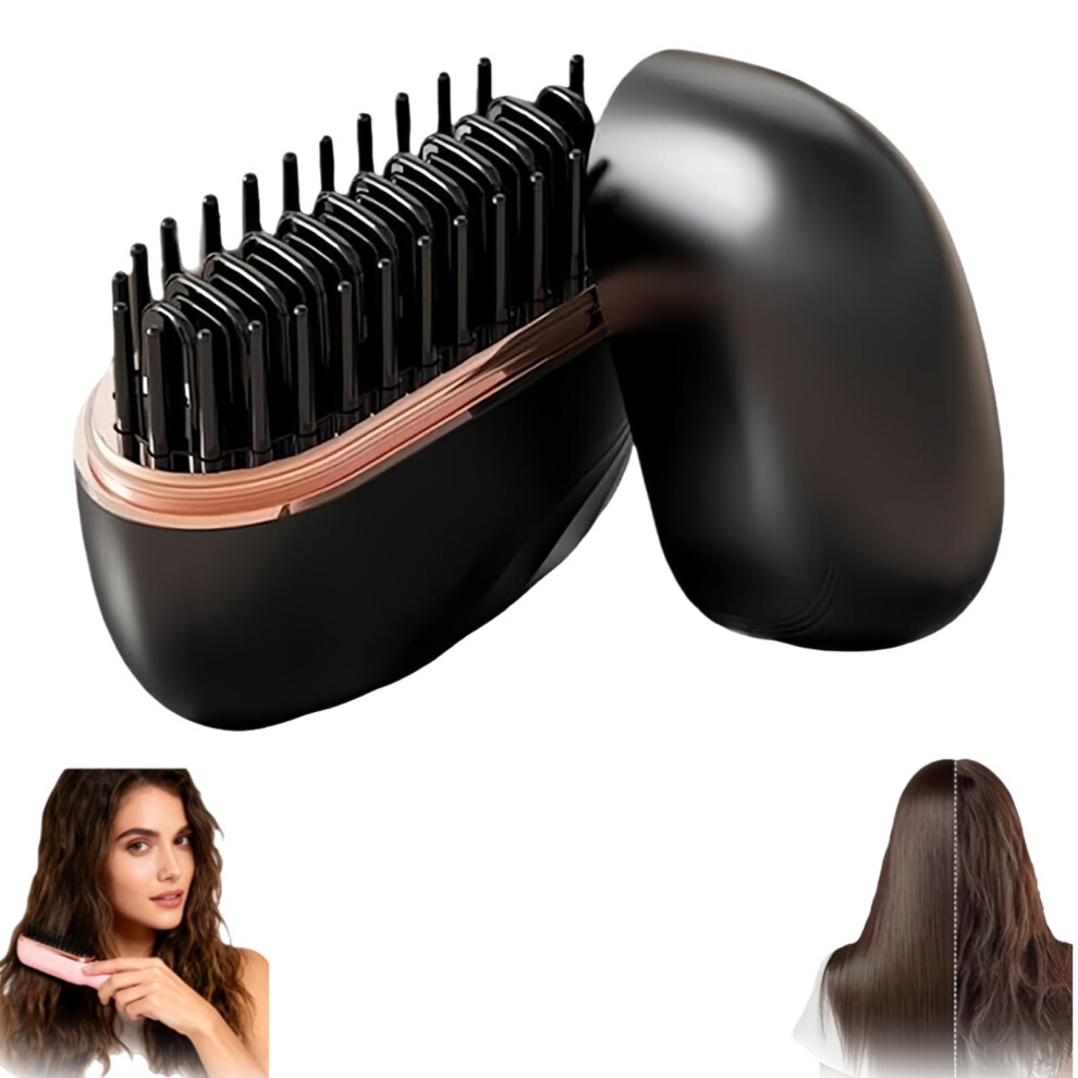 Black Cordless Hair Straightener Comb With Fast Heating, 3Speed Control, Antiscald Shell, Travel Size