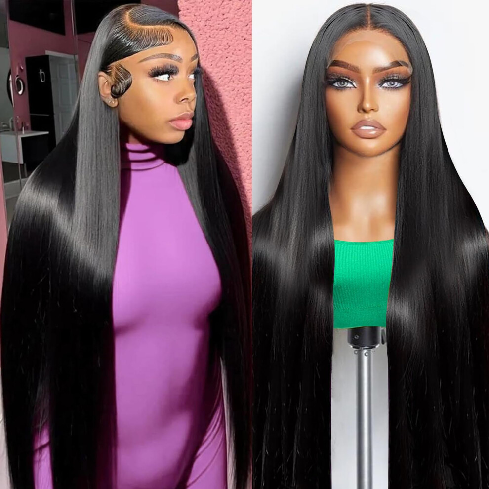 Unisex 36 Inch Human Hair Lace Front Wig 13X6 Glueless Brazilian Virgin Straight Pre Plucked Hd Lace
