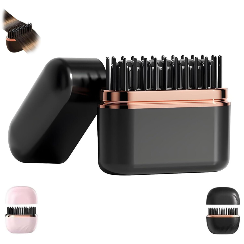 Black Cordless Hair Straightener Brush With Fast 30S Heatup, 3 Temps, Antiscald Ceramic For Travel