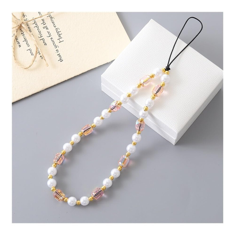 Handmade Beaded Phone Lanyard With Pearl Crystal Wrist Strap, Antilost Nylon Rope 20Cm 9070919182662