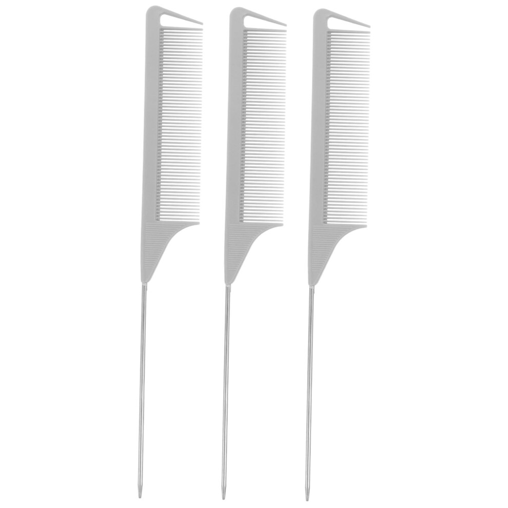 Unisex 3Pcs Fine Tooth Rat Tail Combs For Precise Hair Sectioning And Styling, Professional Salon Use