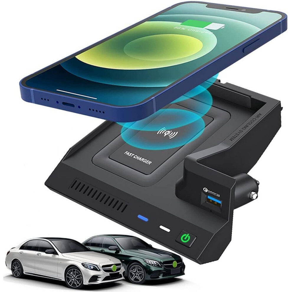 10W Fast Qi Car Wireless Charger With Qc3.0 Usb Port For Mercedes W205 C Class Glc 20152021 9070919183065