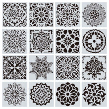 Eleanos 16Pcs Reusable Floor Wall Tile Paint Stencils Set Mandala Painting Stencil Cut Template