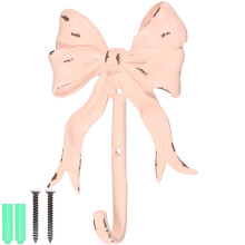 NUAHRHY Pink Bow Wall Hook, Vintage Metal Zinc Alloy Bowknot Hanger, Decorative Towel & Robe Hook with Screws for Bathroom, Kitchen, Corridor,