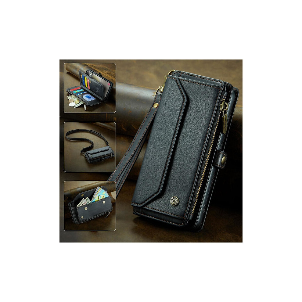 (For Compatible With Samsung A53 5G) Caseme Cross Body Mobile Wallet With Card Slots And Zipper Pocket, Anti-Collision Protection Black 9389440767898