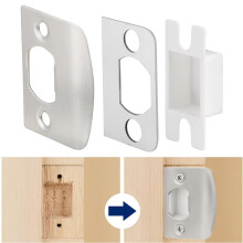 Hariumiu Door Lock Strike Plate with Spacer Shim Wood Dowels Strips Stainless Steel Door Strikes Latch Restorer Kit Universal Security Striker