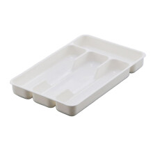 Cutlery Drawer Organizer Plastic Utensil Tray with 4 Compartments White SpaceSaving Easy Clean