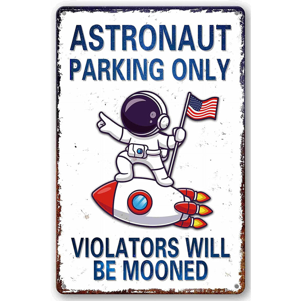 Bestylez Kids Space Gifts - Astronaut Parking Only Sign, 8x12 Inch, compatible with outer space decor for boy's room, bedroom, nursery, bathroom