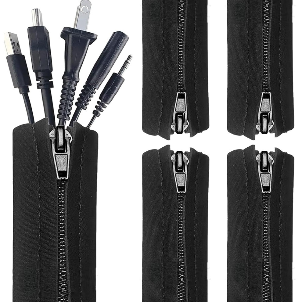 Cable Management Sleeve 4Pcs 50Cm Zippered Wire Organizer Pet Proof For Home Office Pc Tv 9113335141353