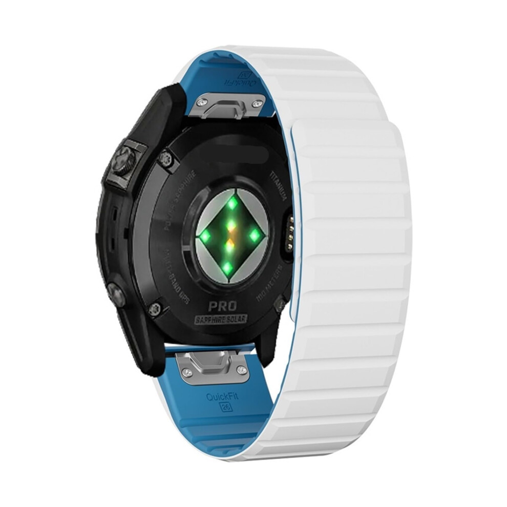 26Mm Comfort Fit Rubber Replacement Strap White And Blue For Garmin Fenix 7X 6X Pro 3 Hr Blue,White 9113335141391