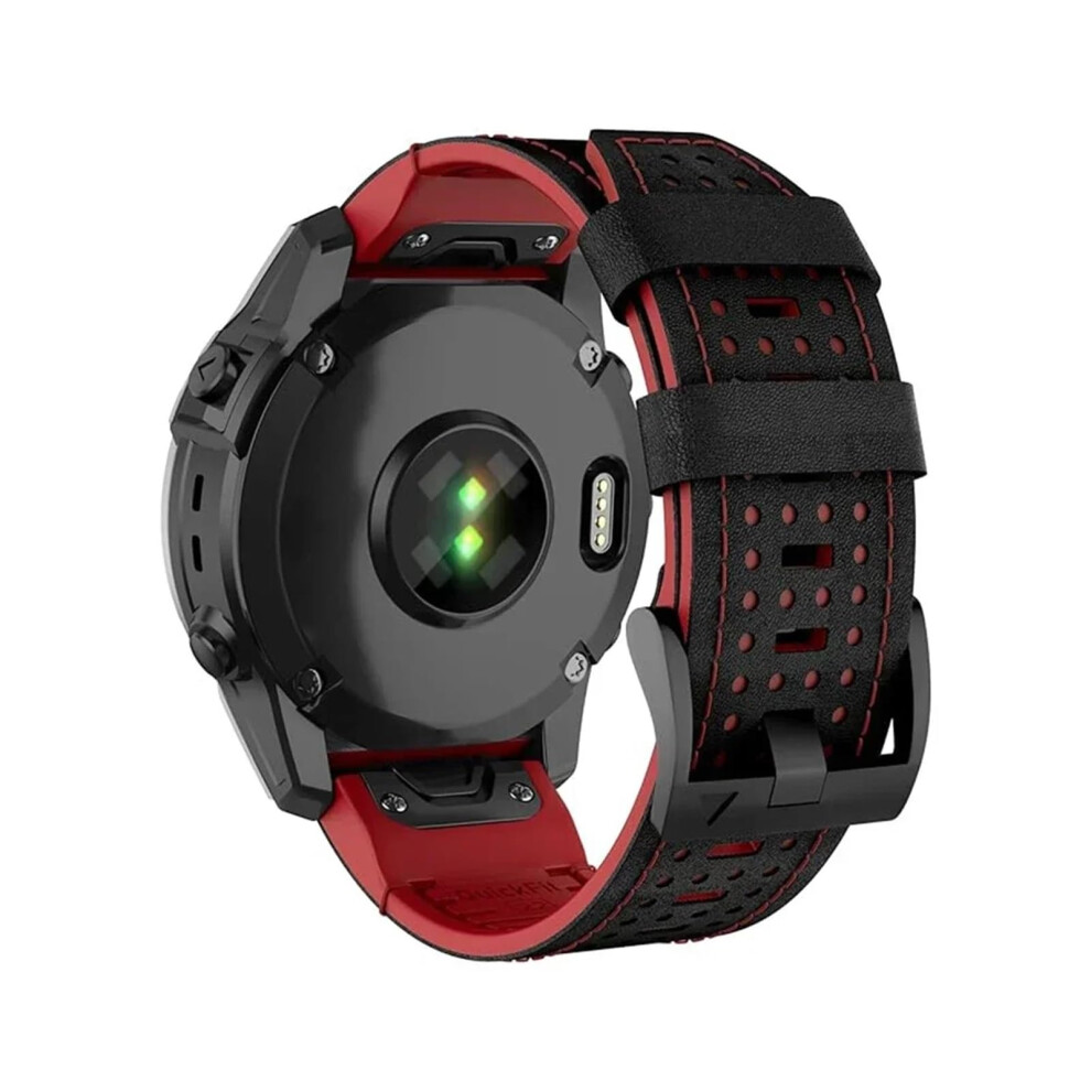 22Mm Quick Fit Black Red Twotone Leather Silicone Watch Band Replacement Strap For Garmin Fenix Black,Red 9113335141551