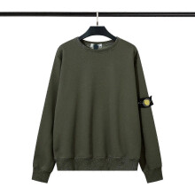 (S, Military Green 604) Classic Stone Correct Version Solid Color Round Neck Badge Long Sleeve Men And Women Same Style Sweatershirt Island Couple