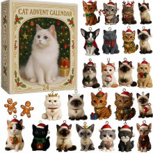 (As show, 1PC) Cat Advent Calendar 2025, 24 Days Christmas Countdown with 24 Adorable Realistic 2D Acrylic Ornaments Gift for Cat Lovers