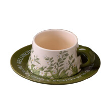 Vintage Ceramic Coffee Cup and Saucer Set 260ml Heat Retention Floral Mug Microwave Safe