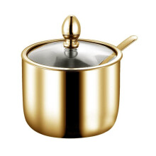 Gold Stainless Steel Sugar Bowl and Spice Jar with Lid Spoon, Elegant 304 Steel 270ml