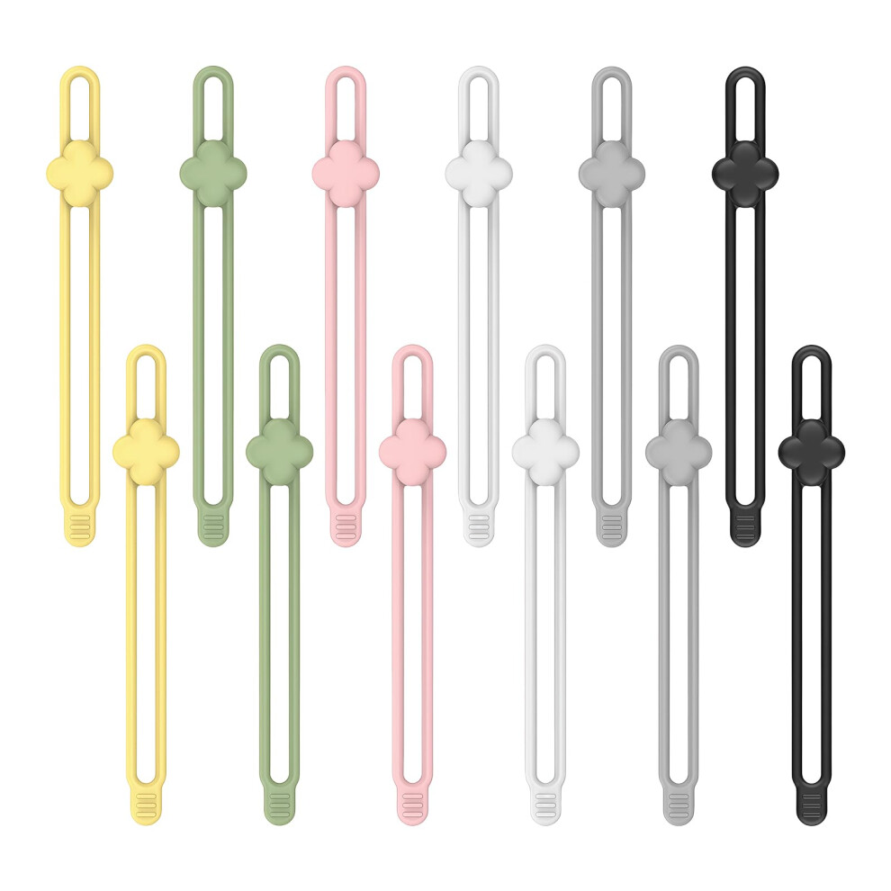 Silicone Cable Ties With Flower Buckle, Reusable Cord Organizer, Colorcoded Elastic Wraps, 12Pcs 9070919189340