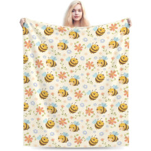 Yellow Bees and Flowers Blanket, Soft Lightweight Fluffy Bee Flannel Throw Blanket for Couch Sofa Bed Decor, Bee Gifts 80"X60" Blanket