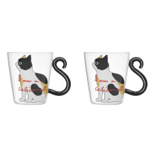 2X Cute Kitty Glass Water Cup Cat Tail Handle Mug Milk Tea Coffee Fruit Juice Mug Drinkware Home Office Lovers Cup White