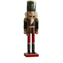 15 Inch Christmas Wooden Nutcracker King and Soldier Figurine with HandPainted Detail, Green