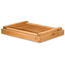 Bamboo Bread Slicer with Crumb Tray Adjustable Cutting Guide for Even Slices and Homemade Bagels