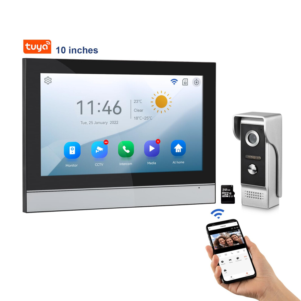 Wifi Video Doorbell With 10 Inch Hd Display, 1080P Ir Night Vision, Twoway Intercom, Silver 9113335143616